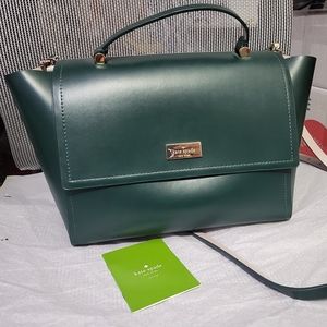 Kate Spade 100% Cow Leather Green Satchel with Top Handle, Magnetic Lock